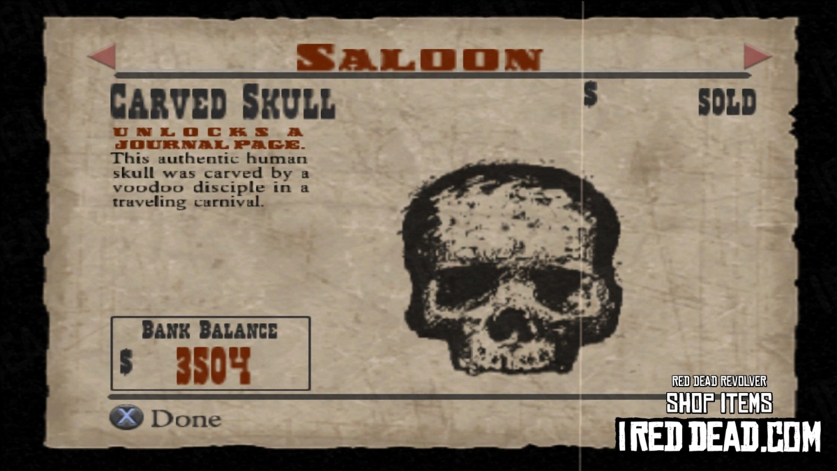 Red Dead Revolver Shop Item Carved Skull