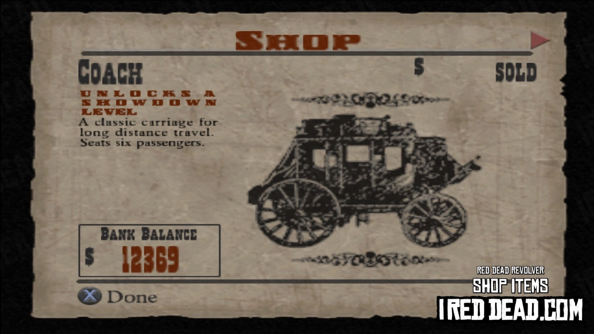 Red Dead Revolver Shop Item Coach