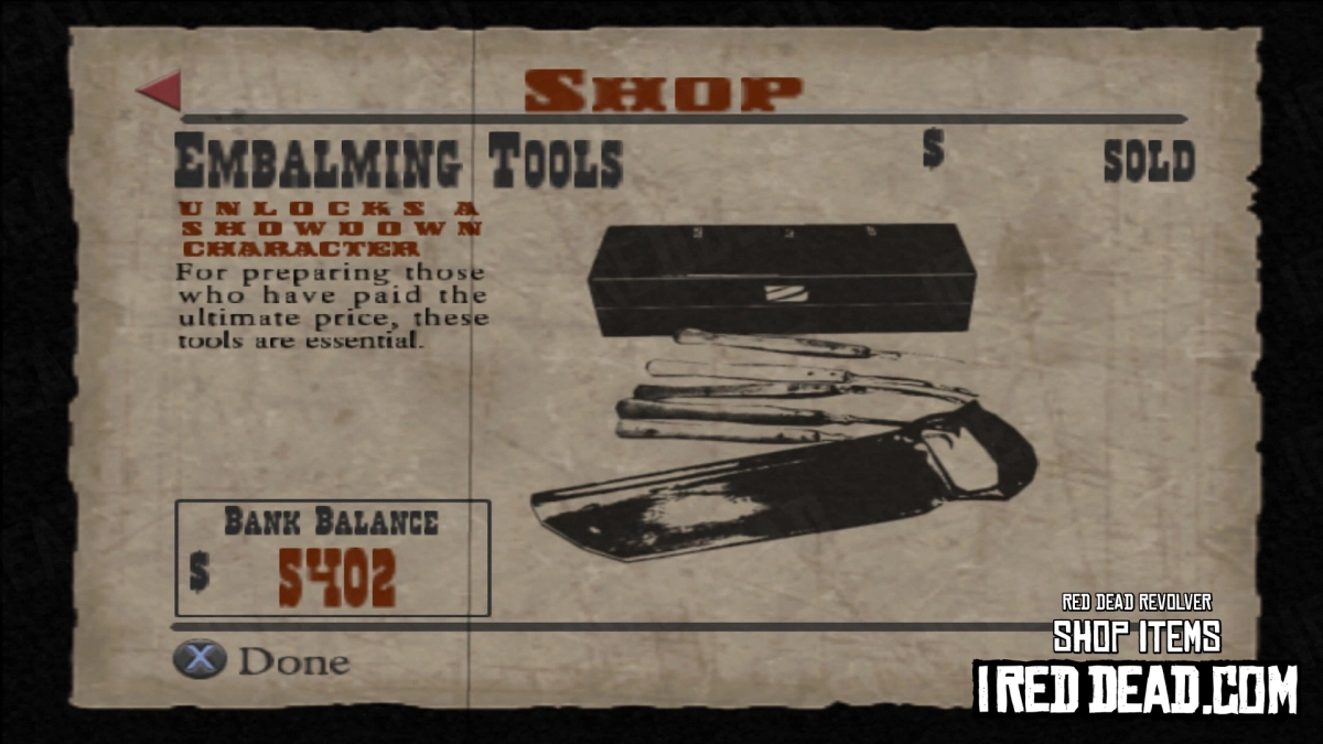 Red Dead Revolver Shop Item Embalming Tools