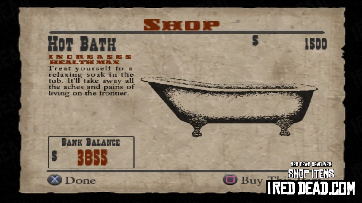 Red Dead Revolver Shop Item Hot Bath
