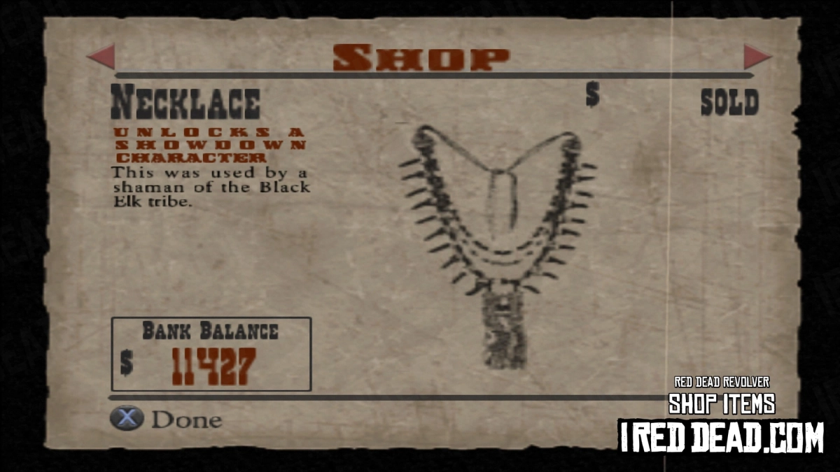 Red Dead Revolver Shop Item Necklace (Black Elk)
