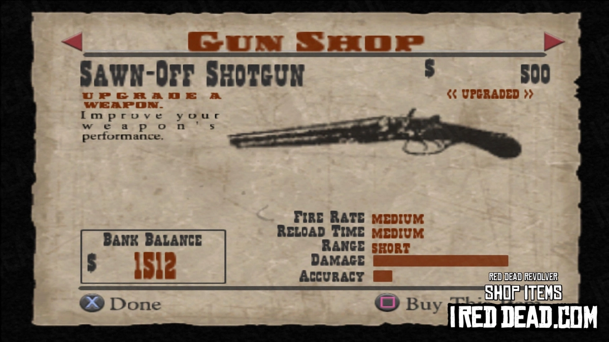 Red Dead Revolver Shop Item Sawn-Off Shotgun