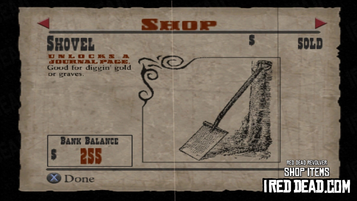 Red Dead Revolver Shop Item Shovel