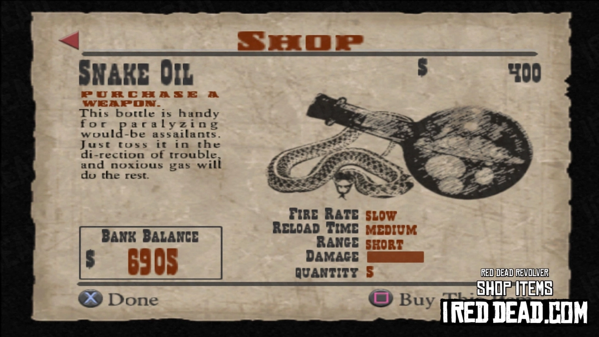 Red Dead Revolver Shop Item Snake Oil