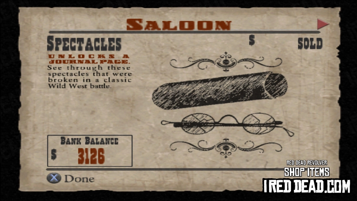 Red Dead Revolver Shop Item Spectacles