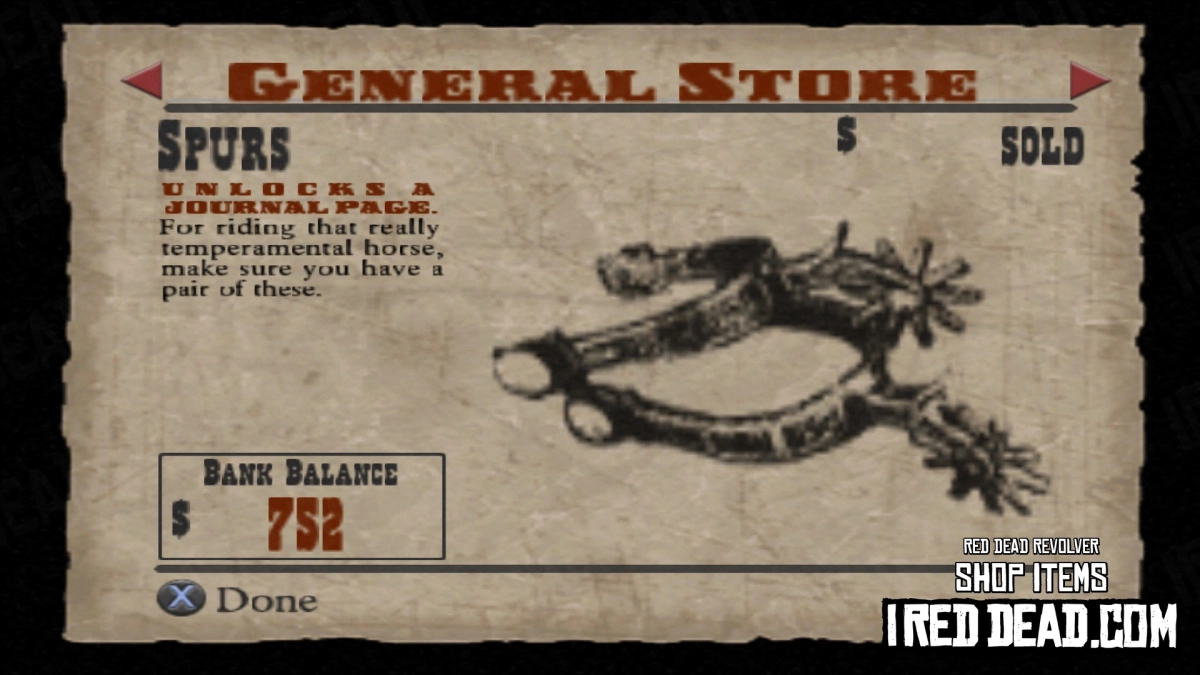 Red Dead Revolver Shop Item Spurs