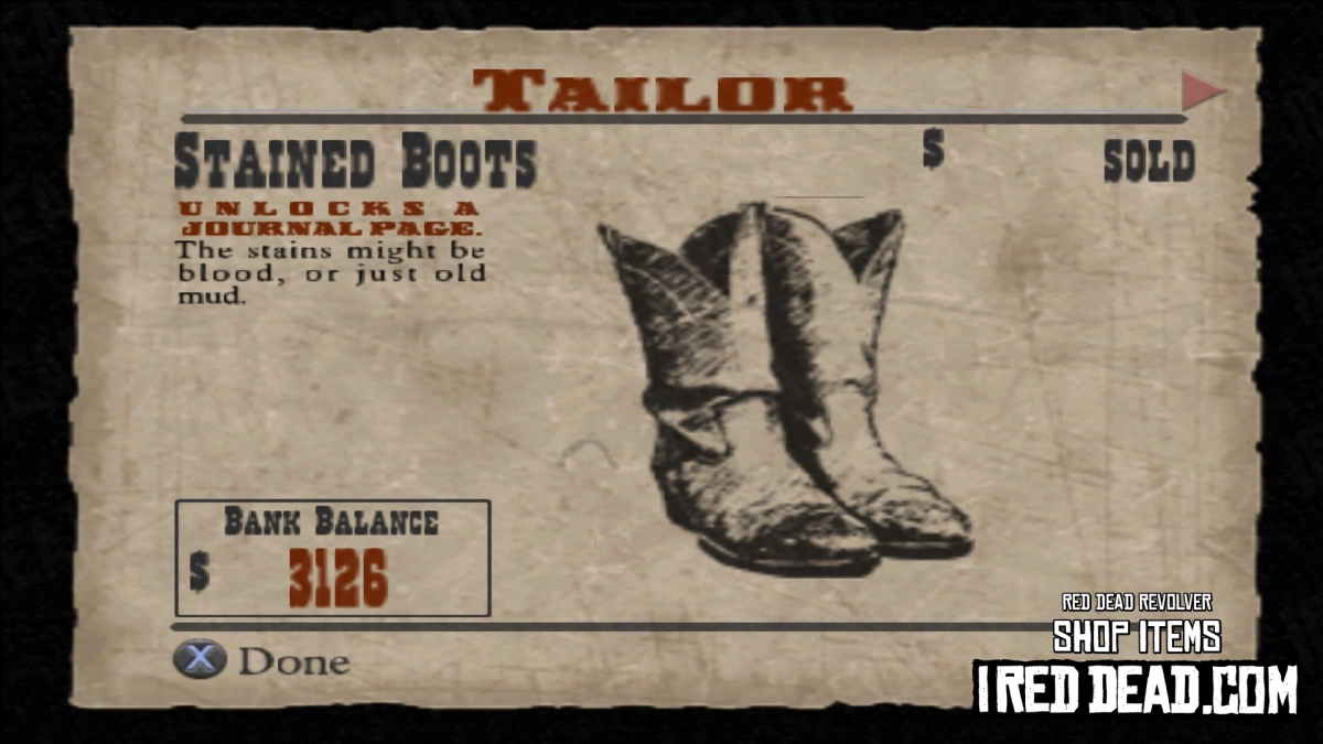 Red Dead Revolver Shop Item Stained Boots