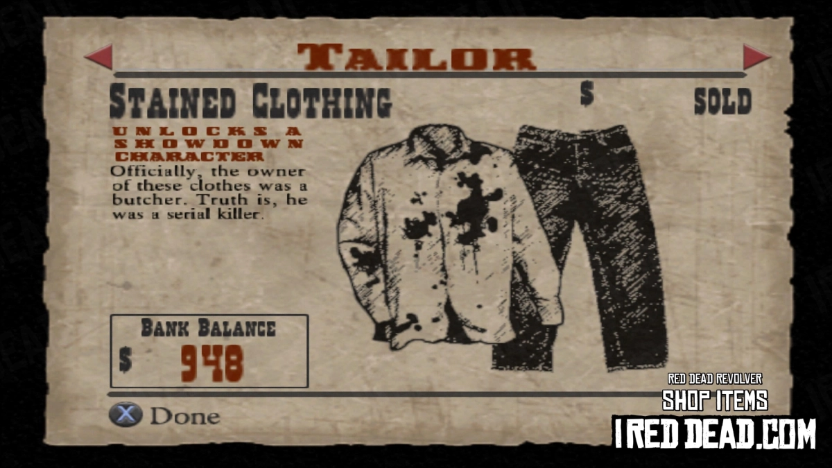 Red Dead Revolver Shop Item Stained Clothing