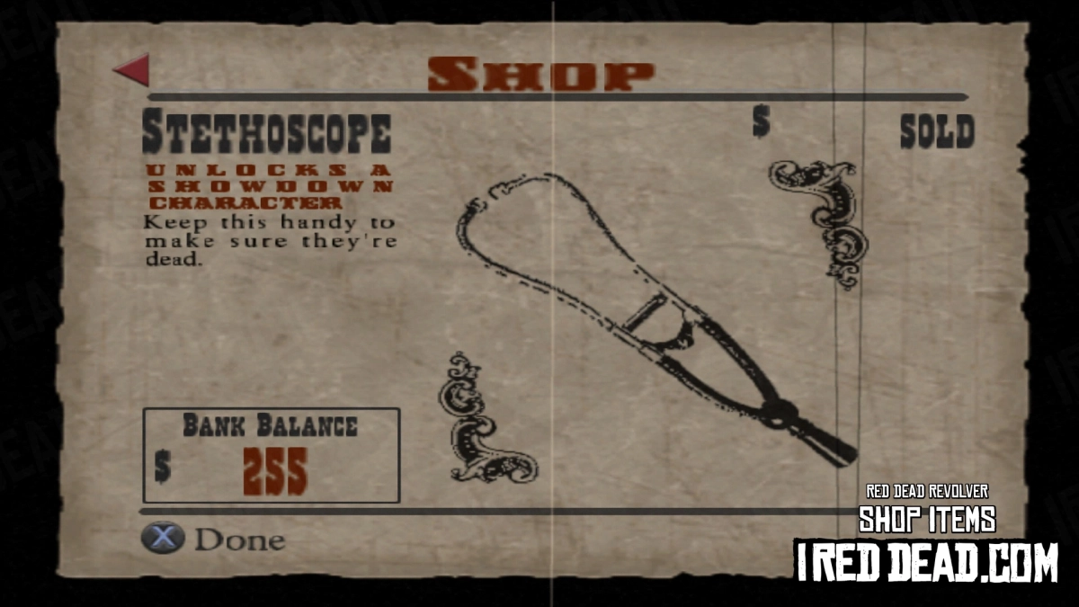 Red Dead Revolver Shop Item Stethoscope