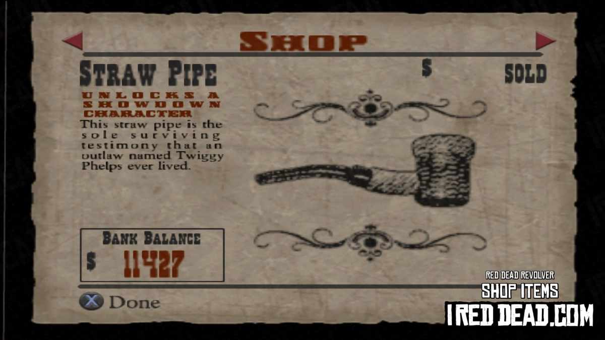 Red Dead Revolver Shop Item Straw Pipe