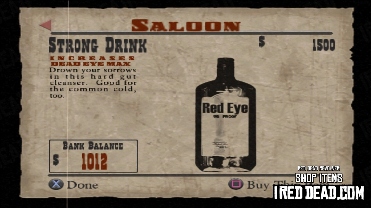 Red Dead Revolver Shop Item Strong Drink