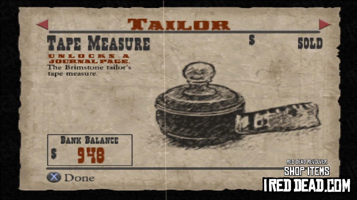 Red Dead Revolver Shop Item Tape Measure