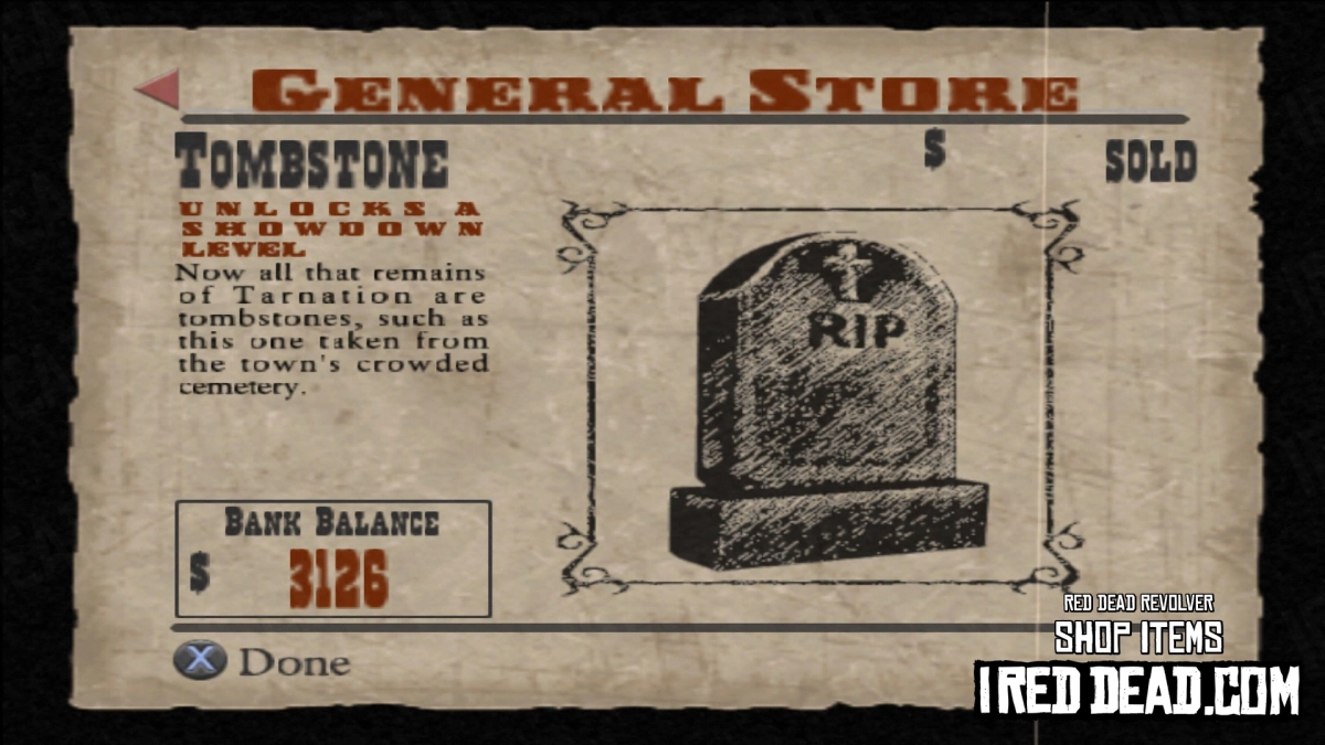 Red Dead Revolver Shop Item Tombstone