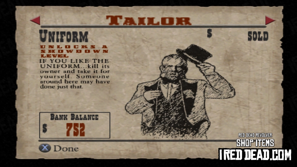 Red Dead Revolver Shop Item Uniform