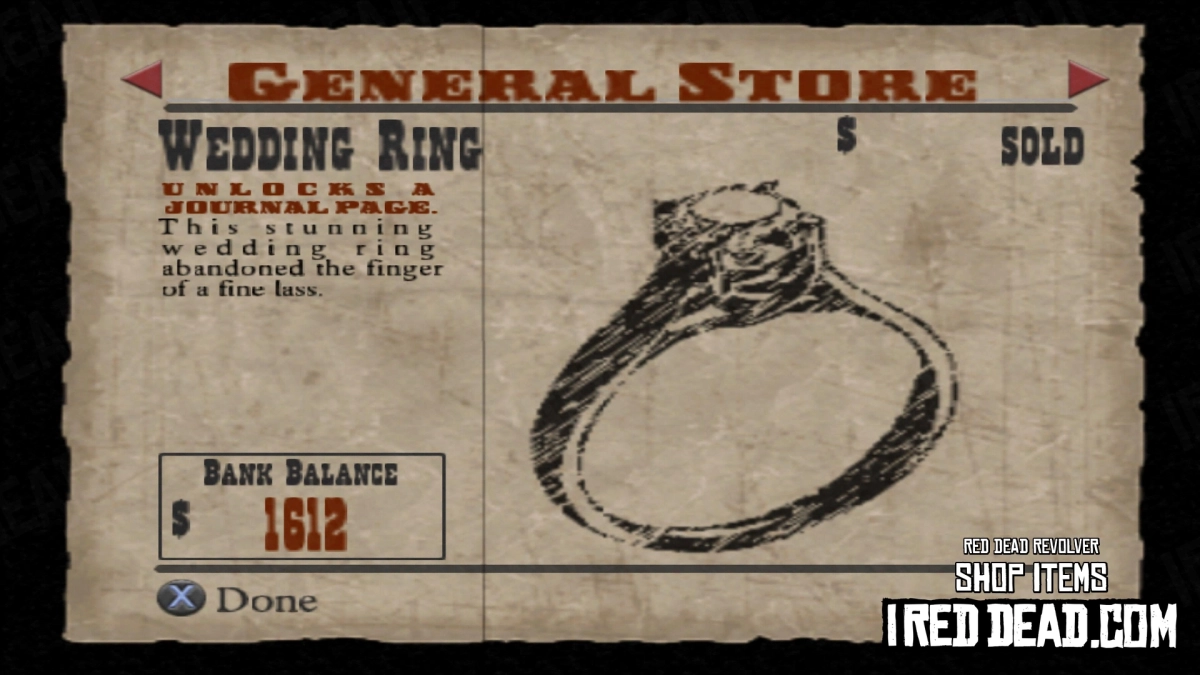 Red Dead Revolver Shop Item Wedding Ring