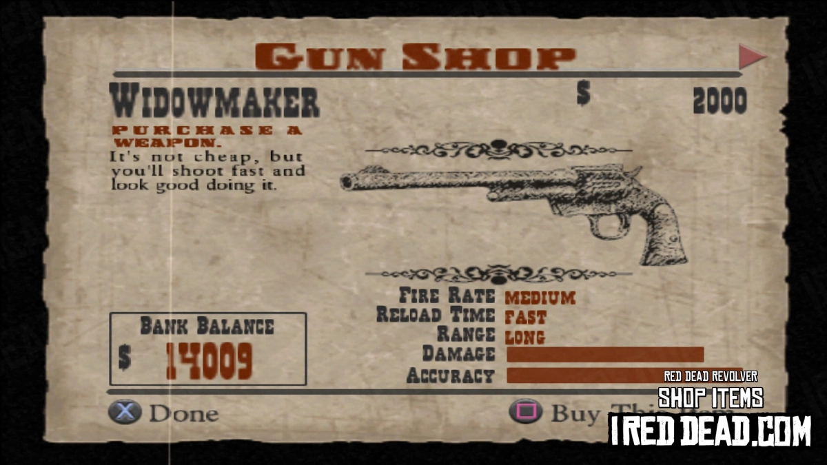 Red Dead Revolver Shop Item Widowmaker