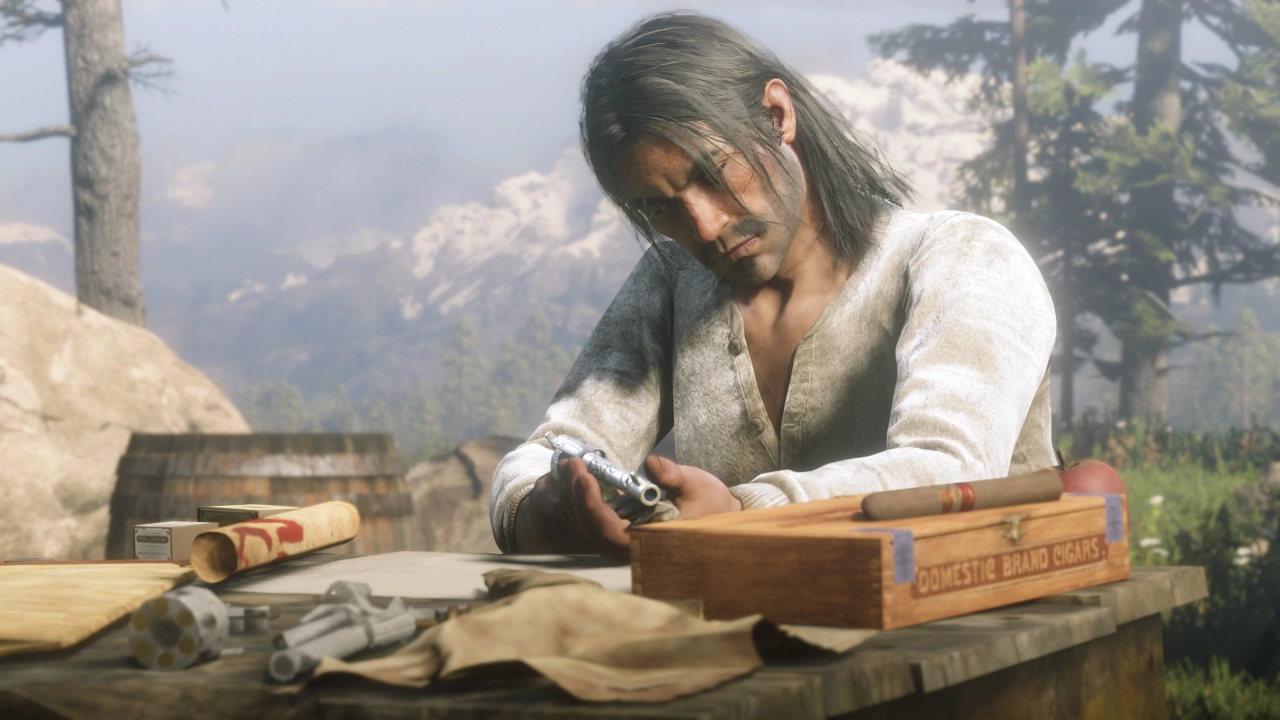 Javier inspects his gun
