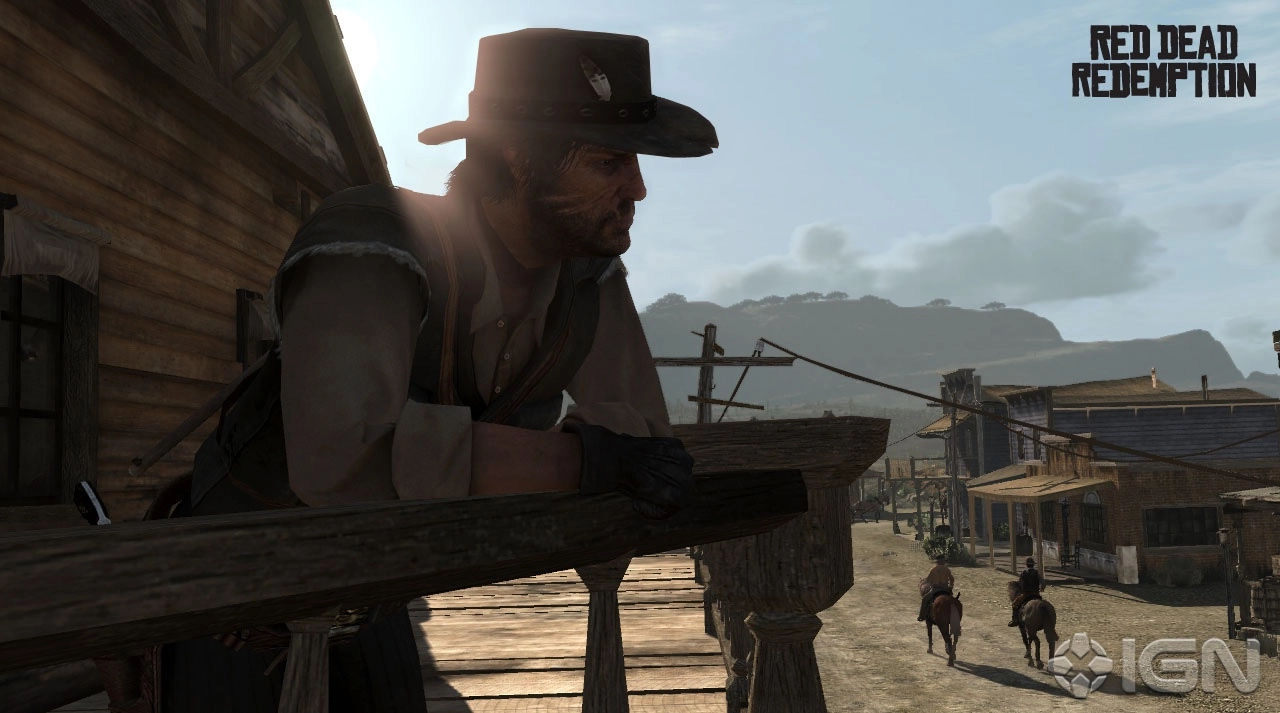 Marston watching from a balcony