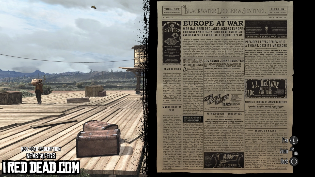 Red Dead Redemption Newspapers Blackwater Ledger And Sentinel No 213
