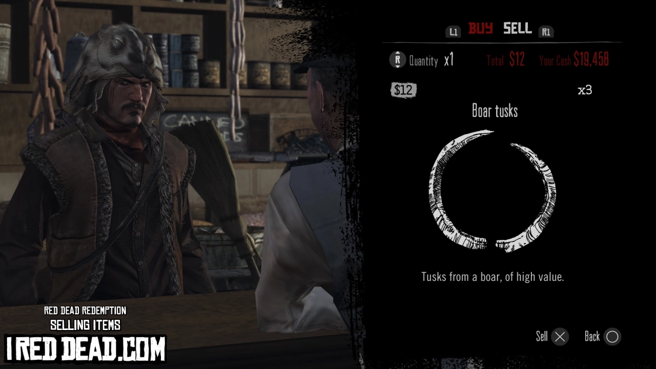 Red Dead Redemption Selling Items Boar Tusks