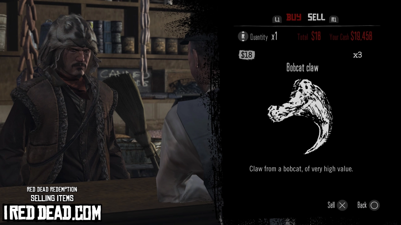 Red Dead Redemption Selling Items Bobcat Claw