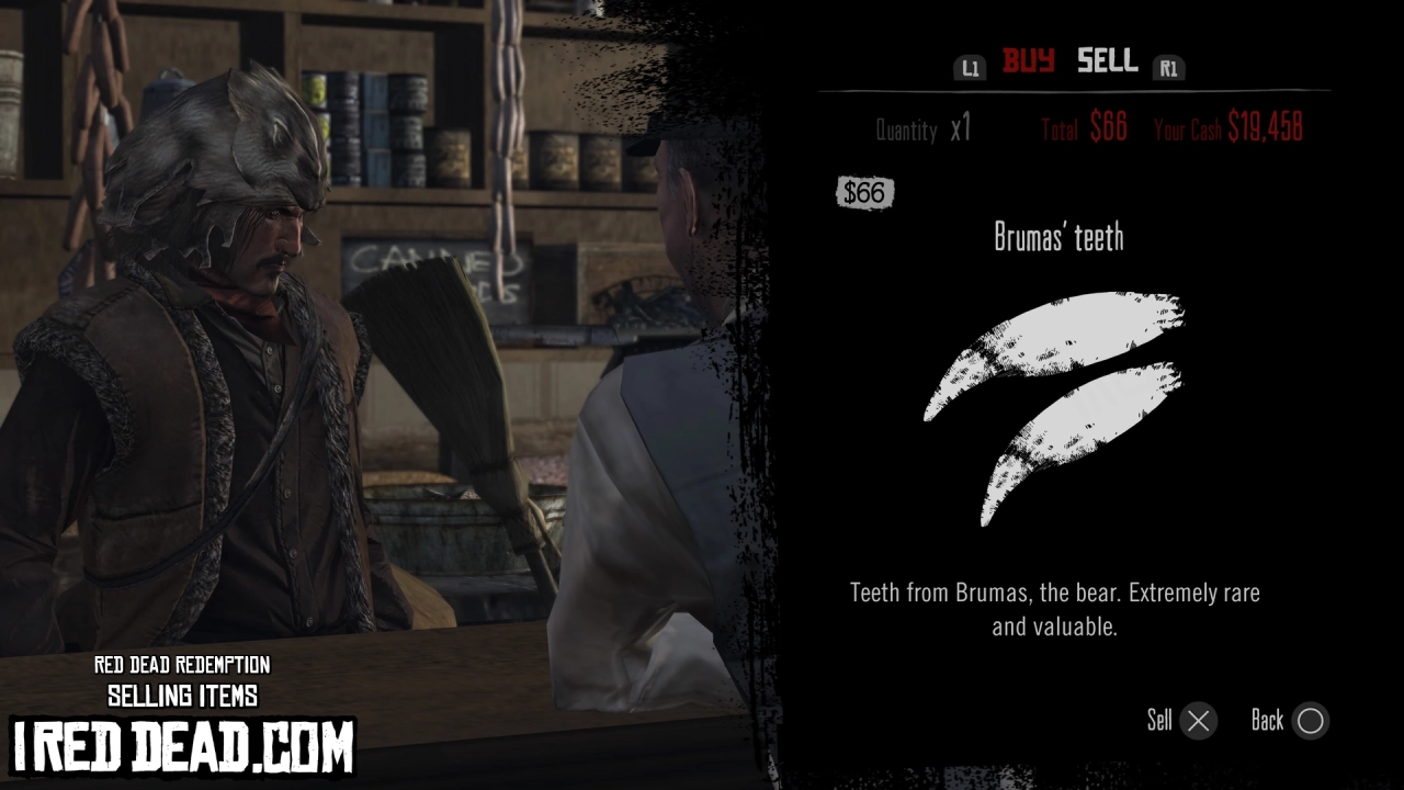 Red Dead Redemption Selling Items Brumas Teeth