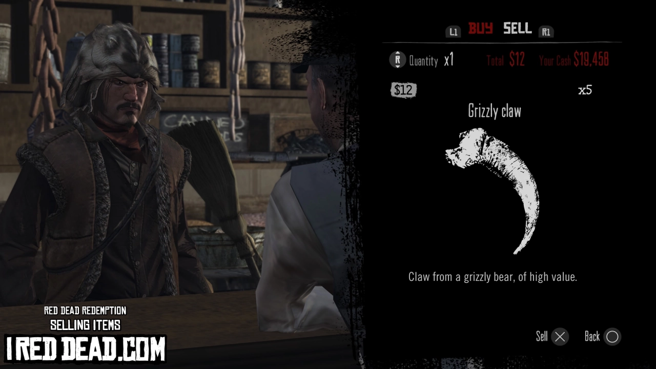 Red Dead Redemption Selling Items Grizzly Claw