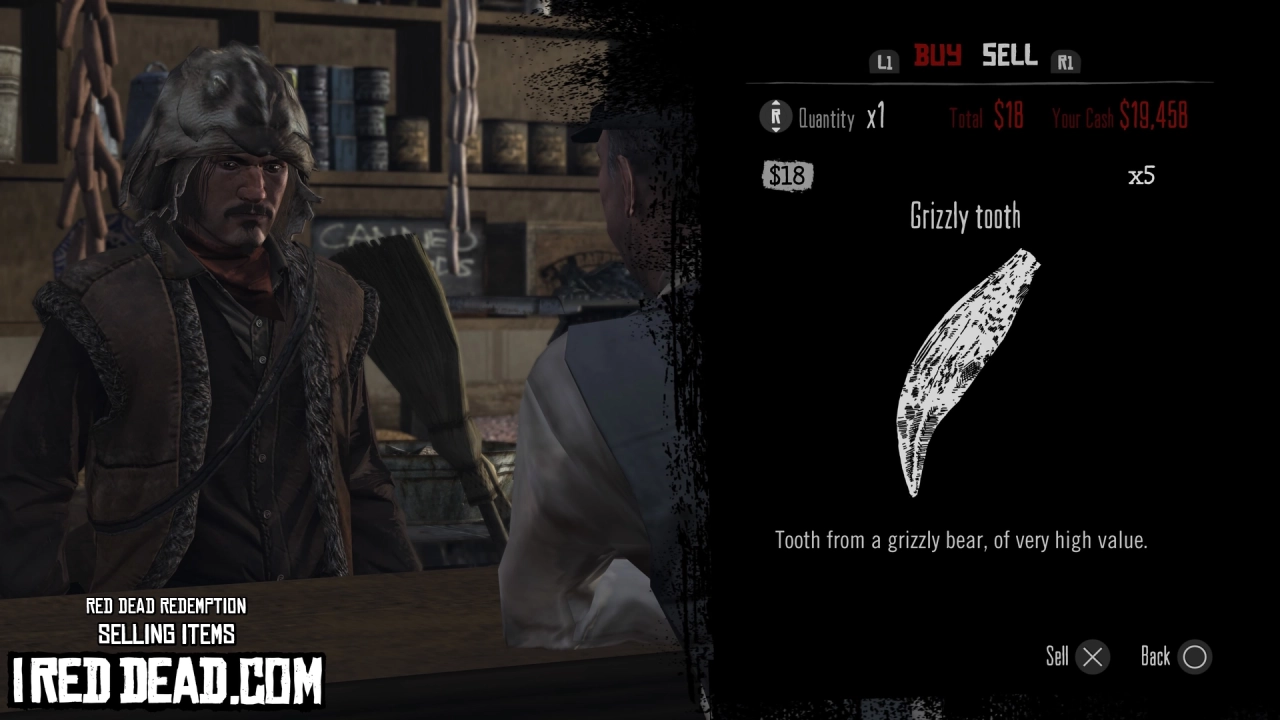 Red Dead Redemption Selling Items Grizzly Tooth