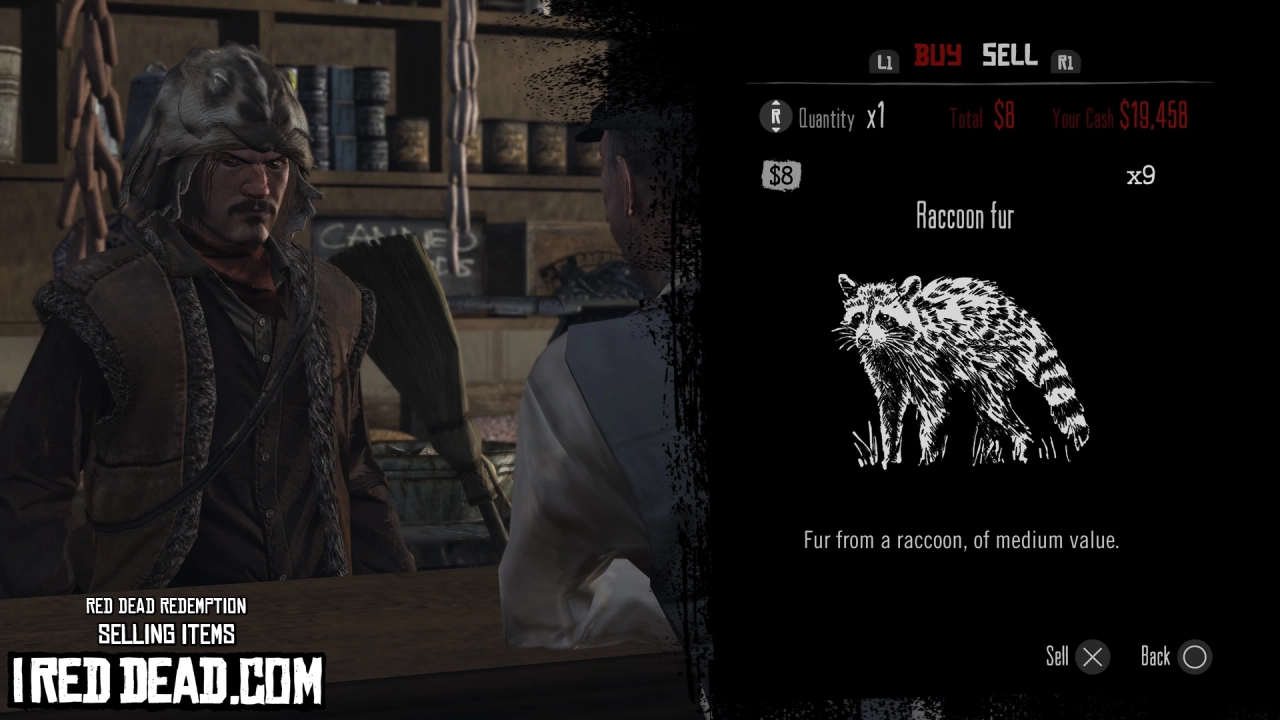 Red Dead Redemption Selling Items Raccoon Fur