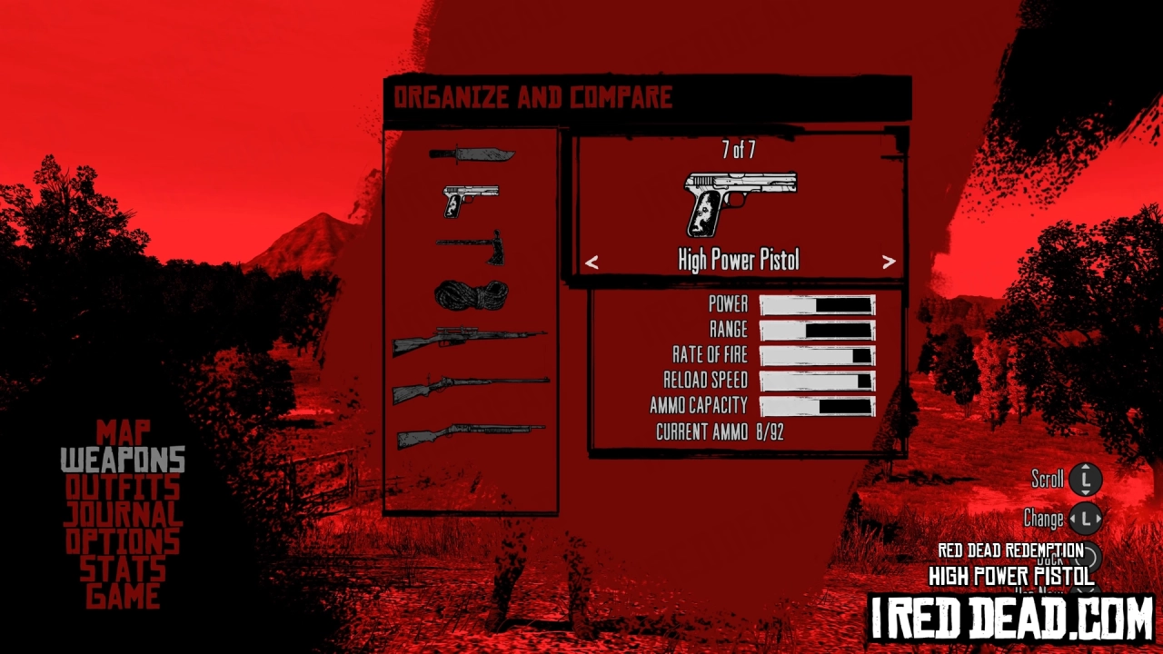 Red Dead Redemption Weapons High Power Pistol Menu