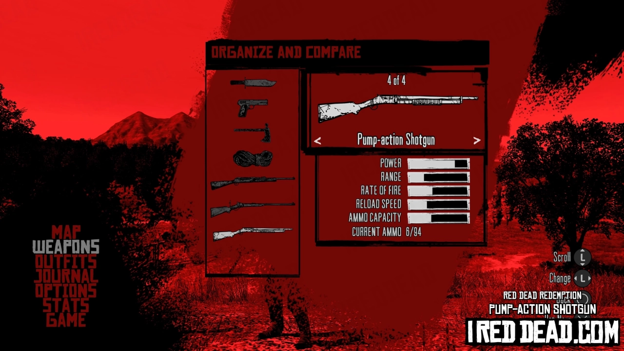 Red Dead Redemption Weapons Pump Action Shotgun Menu