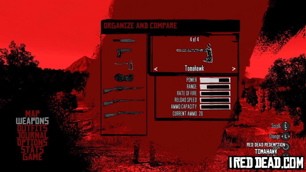 Red Dead Redemption Weapons Tomahawk Menu