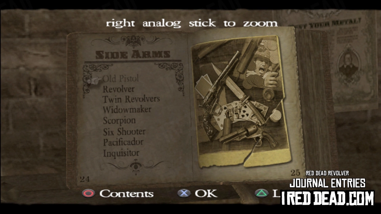 Red Dead Revolver Journal Entry 13 - Side Arms Index