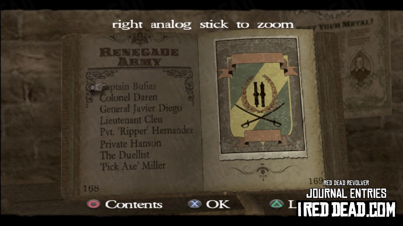 Red Dead Revolver Journal Entry 85 - Renegade Army Index