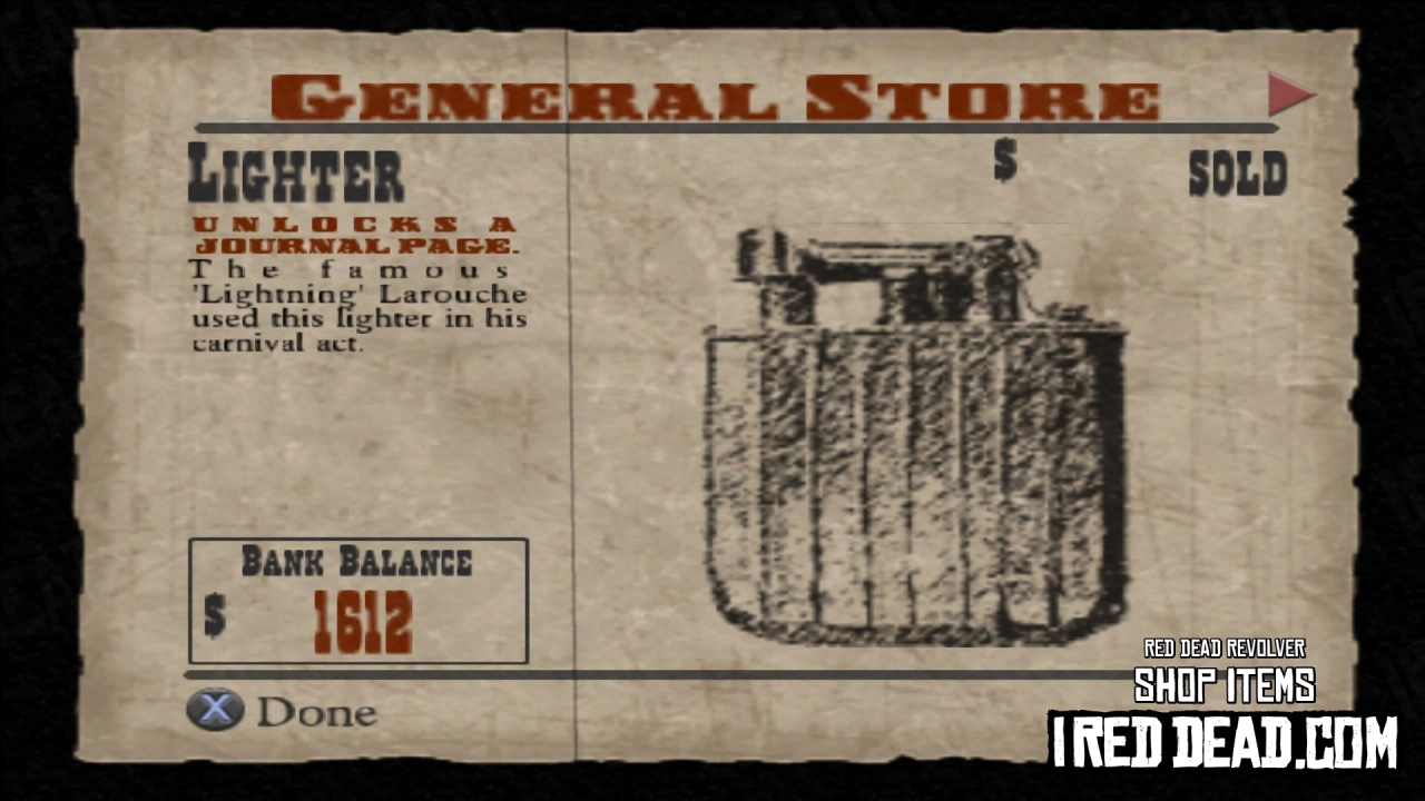 Red Dead Revolver Shop Item Lighter