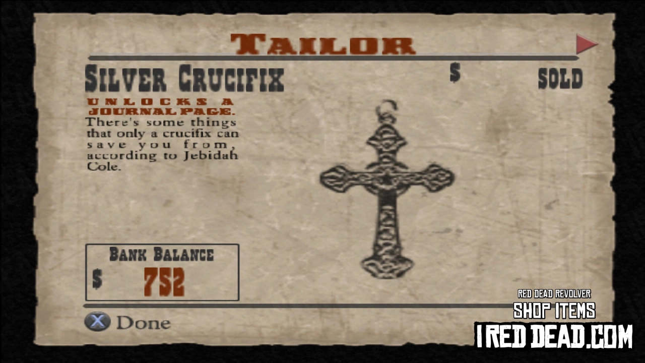 Red Dead Revolver Shop Item Silver Crucifix