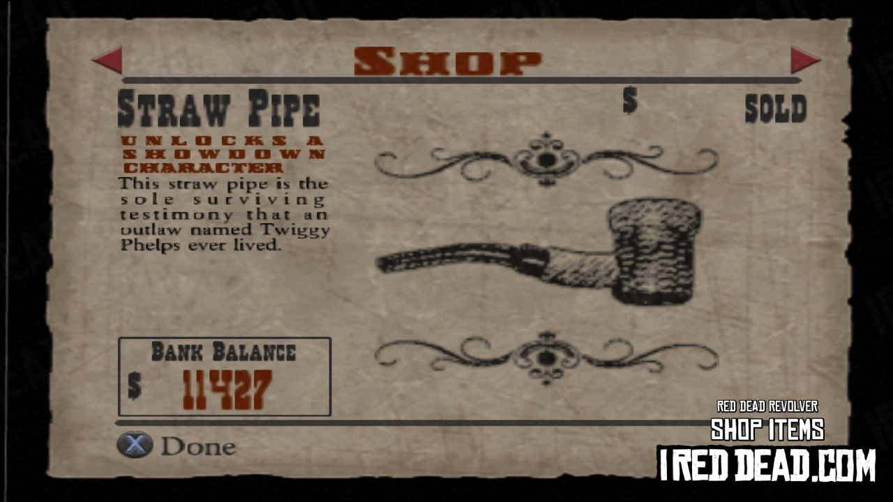 Red Dead Revolver Shop Item Straw Pipe