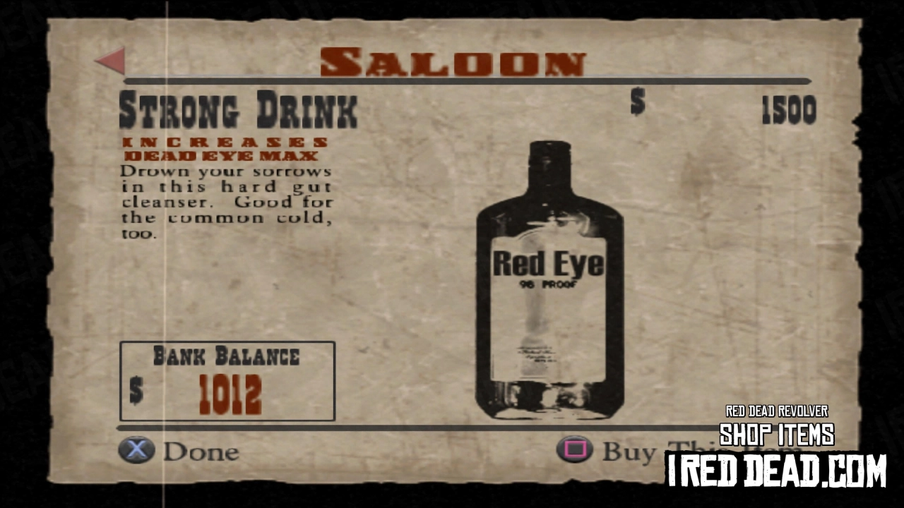 Red Dead Revolver Shop Item Strong Drink