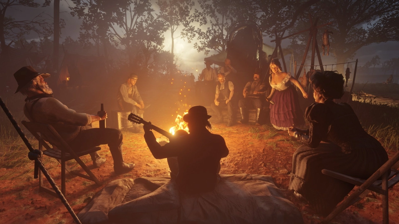 The gang gathers around the fire