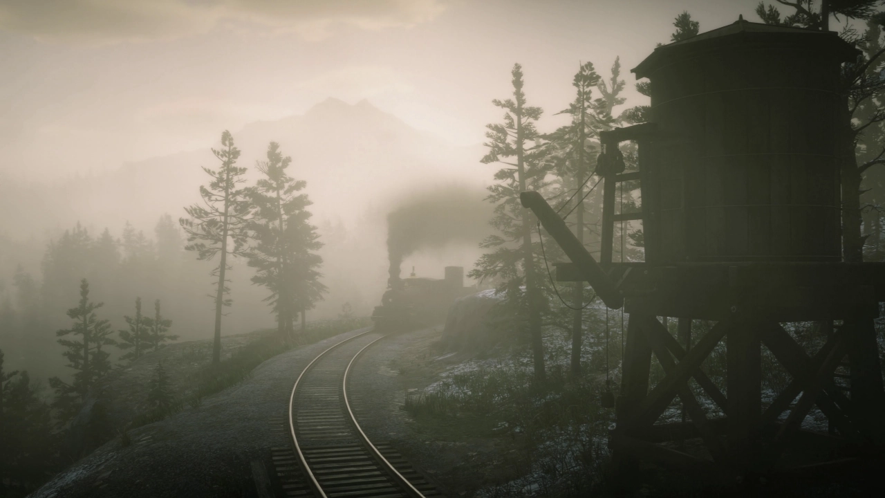 Train comes around the corner
