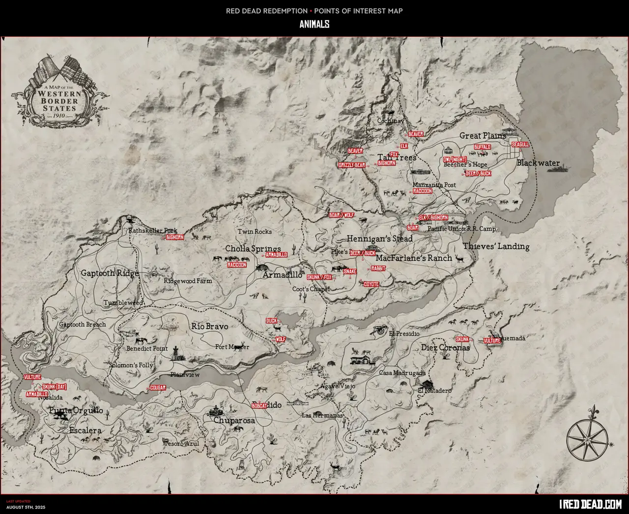 Red Dead Redemption Animals Map