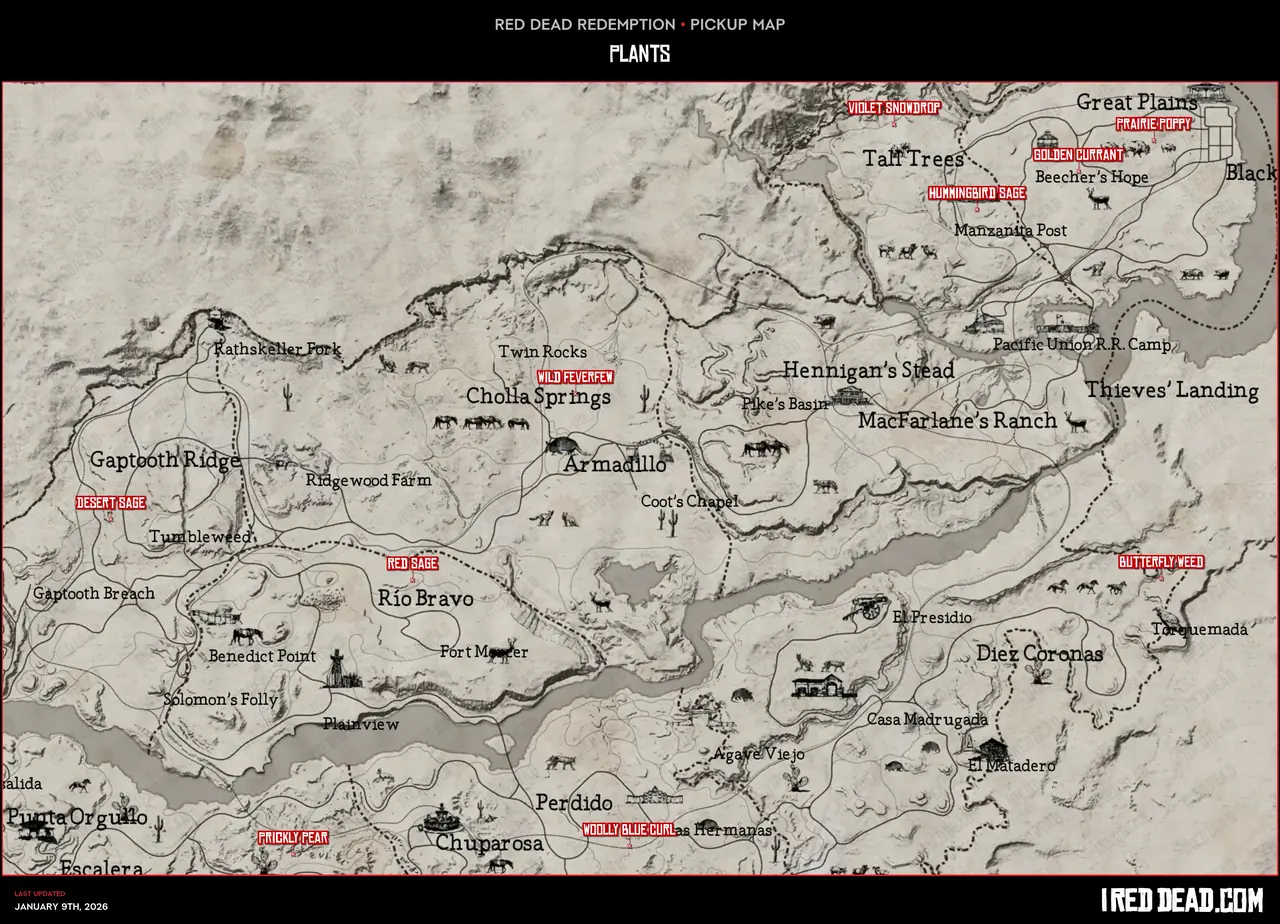 Red Dead Redemption Plants Map