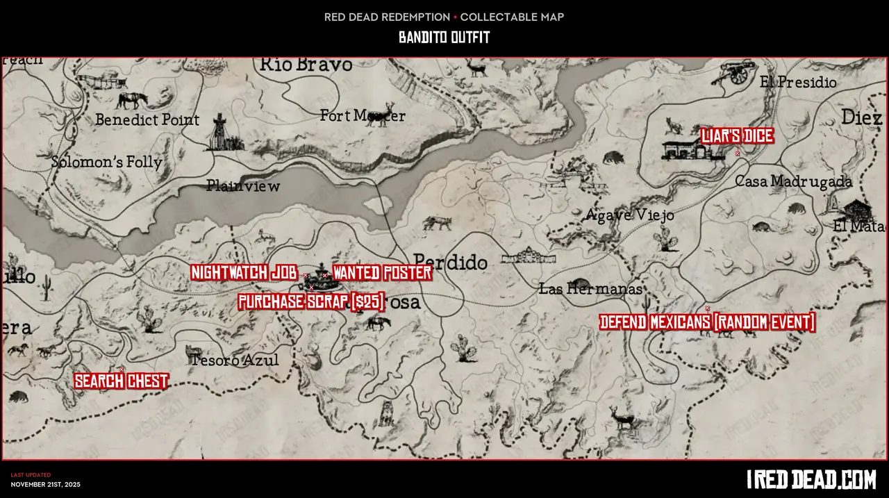 Red Dead Redemption Bandito Outfit Map
