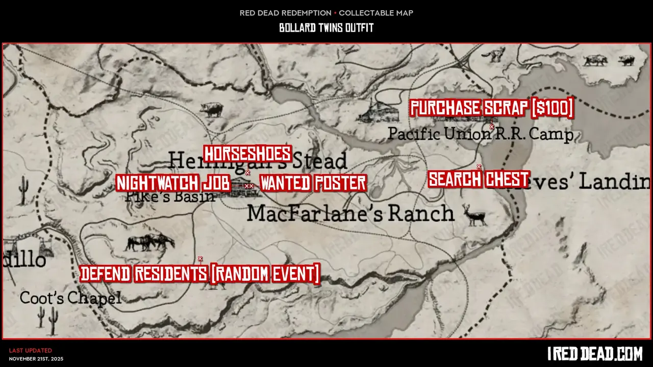 Red Dead Redemption Bollard Twins Outfit Map