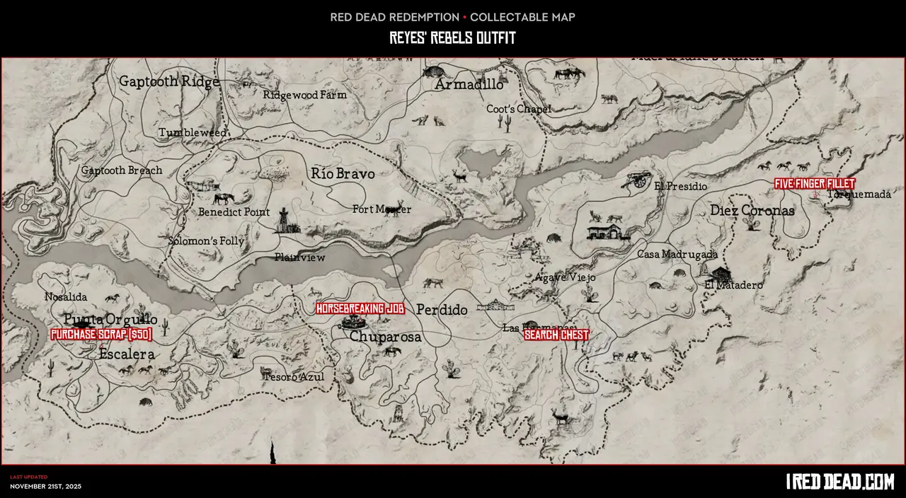 Red Dead Redemption Reyes' Rebels Outfit Map