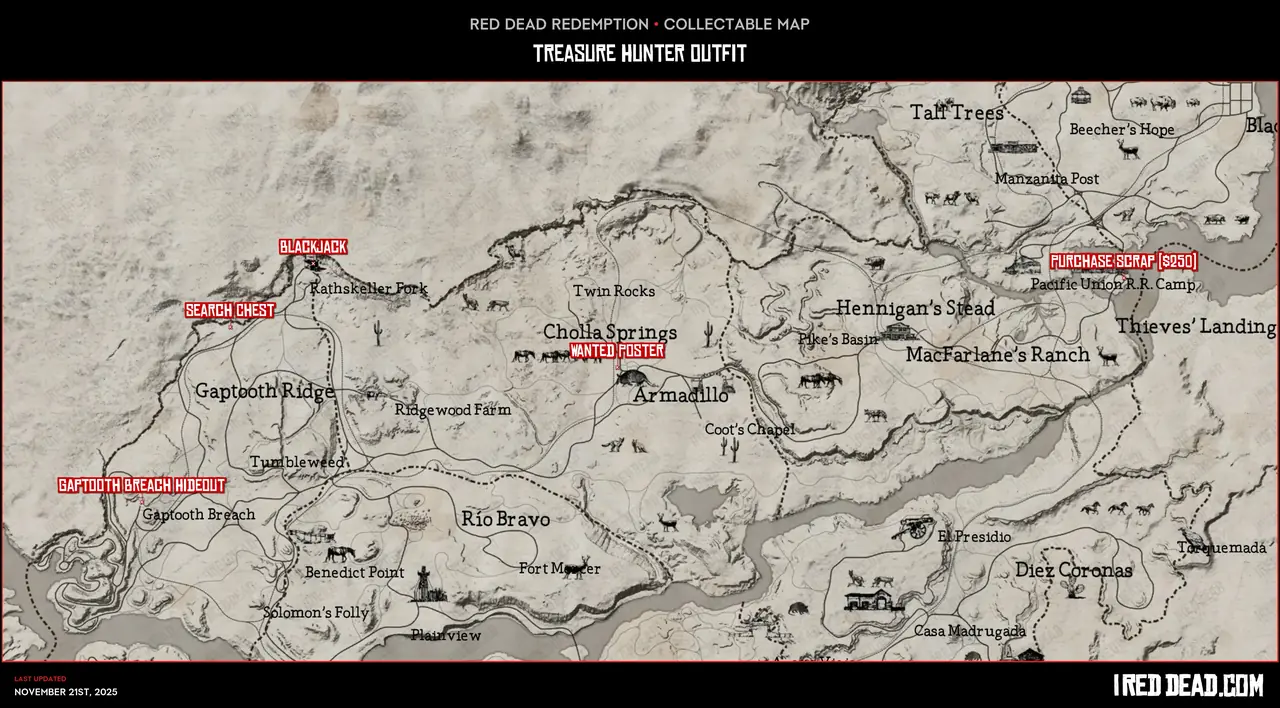 Red Dead Redemption Treasure Hunter Outfit Map
