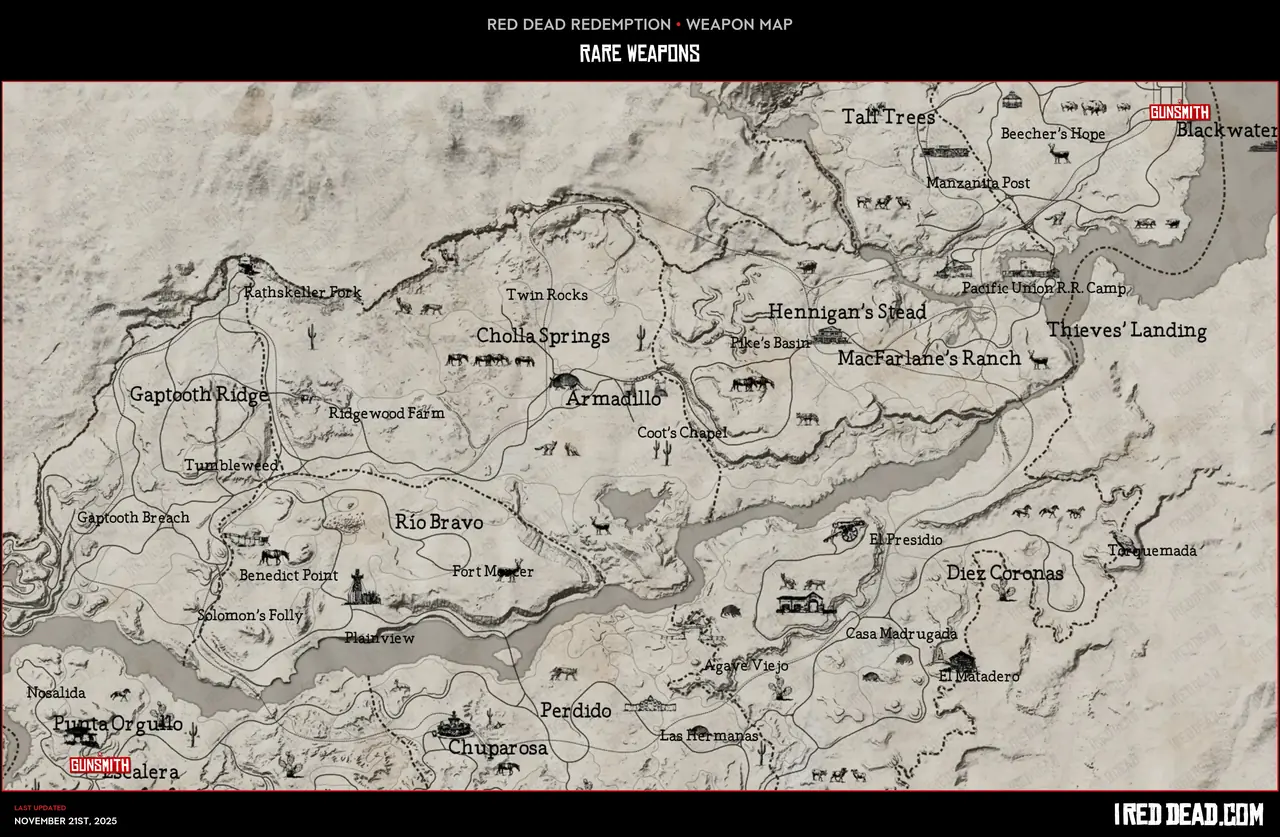 Red Dead Redemption Rare Weapons Map