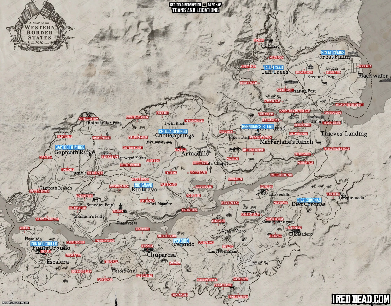 Red Dead Redemption Towns and Locations Map