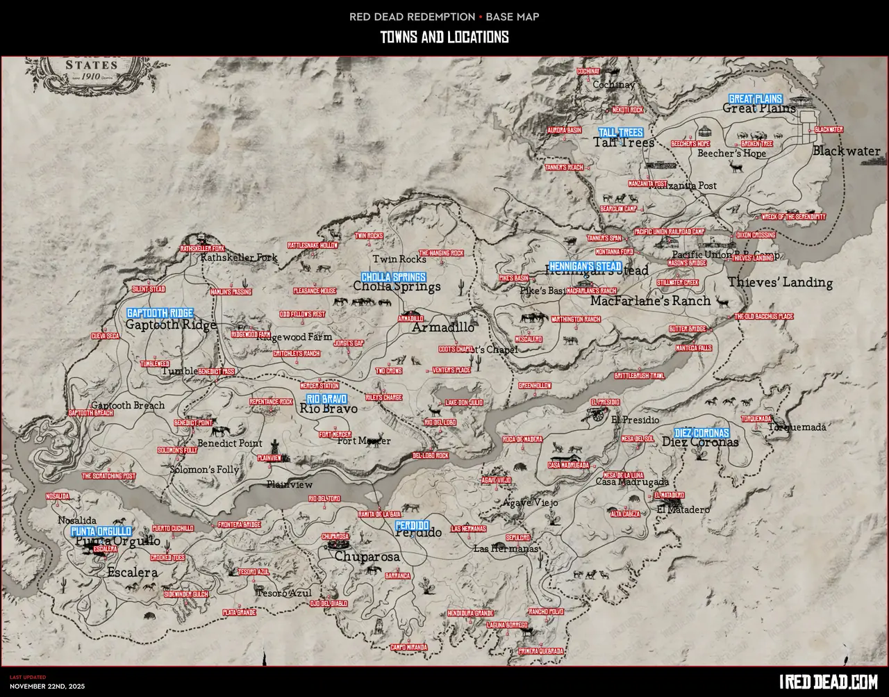 Red Dead Redemption Towns and Locations Map