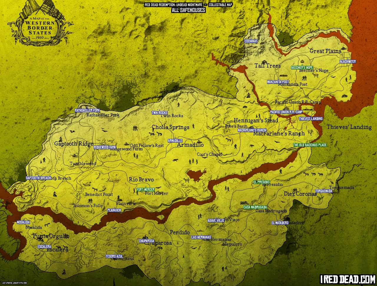 Undead Nightmare All Safehouses Map